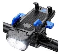 Supporto per Telefono 4-in-1 per Bici, Attacco per Manubrio con Luce LED | Portatelefono per Bicicletta con Faro, Power Bank da 3000mAh e Clacson da 130dB per Viaggi Notturni Più Sicuri