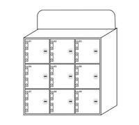 Supporto per telefono bianco con 6 slot e sportello chiudibile a chiave, multi-scomparto per smartphone, tablet e accessori, elegante soluzione per riporre oggetti da scrivania