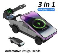 Supporto per telefono con caricabatterie wireless rapido magnetico Cybertruck da tavolo 3 in 1 per IPhone 16 15 Pro Max, Apple e Samsung Watch Airpods Pro