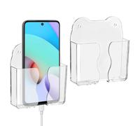 Supporto per telefono da parete, in acrilico trasparente, con foro di | Supporto autoadesivo per comodino, da parete, per casa, ufficio, bagno, camera da letto, cucina, camper, barca