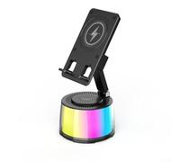 Supporto per telefono da scrivania, supporto per telefono cellulare con altoparlante wireless a dente blu, base antiscivolo a LED, supporto ricaricabile per suono surround HD (nero)