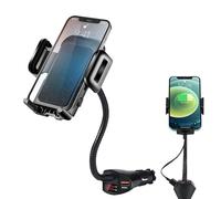 Supporto per telefono per auto a ricarica rapida: supporto per caricabatterie USB a 2 porte, supporto per telefono rotante a 360° per cruscotto e parabrezza | Indicatore LED, Presa del telefono