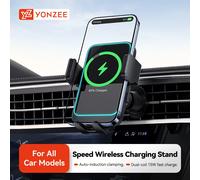 Supporto per telefono per auto YZ 15W Supporto per ricarica rapida wireless Supporto per presa d'aria per iPhone 16 15 14 13 Supporto per caricabatterie wireless intelligente Samsung