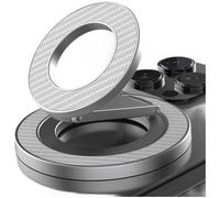 Supporto per telefono per interni auto, girevole a 360 gradi, pieghevole, in lega di metallo, con design a tripla cerniera, per smartphone (argento)