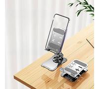 Supporto per telefono pieghevole in metallo per scrivania, supporto mobile regolabile in alluminio per iPhone per iPad per Samsung - Supporto da tavolo stabile argento 10 x 8 cm (ruotabile)