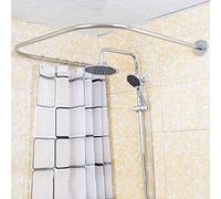 Supporto per tenda da doccia a forma di U, asta telescopica allungabile, 80-130 cm, in acciaio inox, universale, per vasca da bagno e doccia, colore: argento