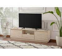 Supporto per TV elegante e storta, travertino, 160 x 42 x 18 cm, realizzato in 100% melamina rivestita, spessore: 18 mm, perfetto per spazi moderni in casa, ufficio e studio, design elegante e