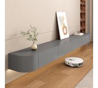 Supporto per TV galleggiante con console multimediale a parete, ripiani per TV con ante e grande contenitore, armadio in stile fattoria (grigio, 200 cm)