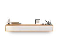 Supporto per TV galleggiante per montaggio a parete, console multimediale moderna, mobile TV per appartamento, ripiano sottile sotto la TV, centro intrattenimento per soggiorno (colore legno + bianco