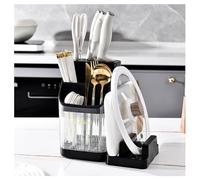 Supporto per utensili da cucina, Organizzatore for utensili da cucina a 3 scomparti, divisorio rimovibile, fori ventilati, plastica PP multicolore(Black)
