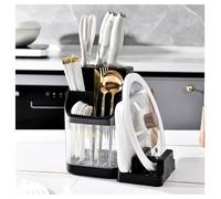 Supporto per utensili da cucina, Portautensili da cucina girevole a 3 scomparti in plastica ventilata, multicolore(Black)
