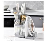 Supporto per utensili da cucina, Portautensili da cucina girevole a 3 scomparti in plastica ventilata, multicolore(Grey)