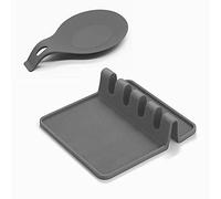 Supporto per utensili in silicone con gocciolatoio per più utensili, grande poggiapolsi per mestolo, spatola, pinze, forchetta, set di 2 (grigio)