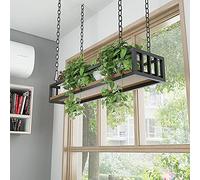 Supporto per vasi da Fiori da Appendere al soffitto in Legno massello e Ferro per riporre Le Piante in Cucina e esporre Le Piante, ripiano per ringhiera da 120 cm per ba