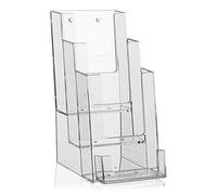 Supporto per volantino in formato DIN lungo (DL) (1/3 di A4 formato = 99 x 210 mm) verticale con 3 ripiani e porta biglietti da visita extra