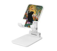 Supporto pieghevole per telefono cellulare con gatto nero fiore giardino farfalle angolo regolabile altezza desktop portatile cellulare culla compatibile con tutti gli smartphone bianco