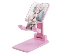 Supporto pieghevole per telefono cellulare da scrivania, con ragazza che tiene in mano la torta, supporto portatile per tablet in plastica, angolo regolabile in altezza con tutti i telefoni da 4 a 13