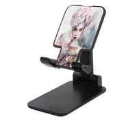 Supporto pieghevole per telefono cellulare da scrivania, con ragazza che tiene in mano la torta, supporto portatile per tablet in plastica, angolo regolabile in altezza con tutti i telefoni da 4 a 13