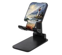 Supporto pieghevole per telefono cellulare, per scrivania, in plastica, con stampa di mare e faro sabbioso, supporto portatile per tablet, angolo regolabile in altezza con tutti i telefoni da 4 a 13