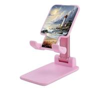 Supporto pieghevole per telefono cellulare, per scrivania, in plastica, con stampa di mare e faro sabbioso, supporto portatile per tablet, angolo regolabile in altezza con tutti i telefoni da 4 a 13