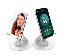 Supporto pieghevole per telefono con specchio per il trucco, supporto regolabile per telefono cellulare da scrivania, girevole a 360°, per ufficio, compatibile con iPhone 16, 15, 14, 13, 12, 11 Pro,