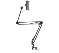 Supporto Pieghevole Telescopico per Telefono e Tablet da Tavolo Nero | Struttura in Lega Plastica, Foro per Cavo di Ricarica, Design Portante, per Cucina e Seduta