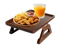 Supporto Portabevande con Vassoio per Divano Morsetto In Legno Antiscivolo | Vassoio Portatile Da Sofà E Divano per Bibite, Cibo, Colazione, Spuntini, Divano, Sofà, Letto, Marrone