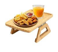 Supporto Portabevande con Vassoio per Divano Organizzatore Pieghevole | Portabicchieri Per Divano per Bibite, Cibo, Colazione, Spuntini, Divano, Sofà, Legno naturale