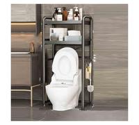 Supporto Portaoggetti Sopra Il WC, Supporto for WC In Acciaio Al Carbonio, Organizer for Bagno Con 4 Ganci Laterali, WC Non Incluso, for Bagno(Black,55 x 27.5 x 135cm)
