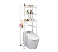 Supporto Portaoggetti Sopra Il WC, Supporto for WC In Acciaio Al Carbonio, Organizer for Bagno Con 4 Ganci Laterali, WC Non Incluso, for Bagno(White,55 x 27.5 x 162cm)
