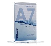 Supporto pubblicitario come supporto a T, supporto a T in formato DIN A7 verticale, supporto da tavolo trasparente in PLEXIGLAS originale