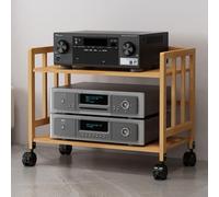 Supporto regolabile in legno a 2 livelli per lettori DVD, console di gioco e TV Box, design robusto, naturale, altezza 55 cm.