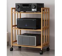 Supporto regolabile per lettore DVD, 3 ripiani, in legno, per soggiorno e ufficio, altezza 88 cm, larghezza 70 cm, supporto mobile per giradischi da 50 a 70 cm