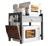Supporto regolabile per microonde a 2 livelli con portaoggetti salvaspazio da cucina con ganci e scatole portaoggetti perfetto per piccoli spazi e facile accesso