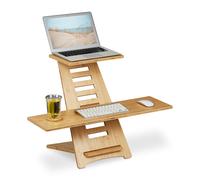 Relaxdays Supporto Pc per la Scrivania, Ausilio per Lavorare in Piedi, Leggio Laptop, 2 Ripiani, Regolabile, Naturale, bambù, 77,5 x 80 x 57 cm