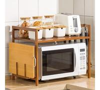 Supporto regolabile resistente per microonde con 4 ganci, ripiano da cucina in bambù - 2 ripiani per forno a microonde con supporto per tagliere per ripiano della cucina