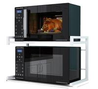 Supporto retrattile da cucina a microonde con doppi ripiani in metallo, soluzione di stoccaggio da pavimento bianco per forno a microonde e stampante, design salvaspazio di colore nero