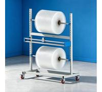 Supporto robusto per rotoli di pluriball e schiuma protettiva, con taglierina a scorrimento; ideale per magazzini, logistica, e-commerce, postazioni di imballaggio e reparti spedizioni.(135cm)