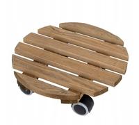 Supporto rotondo in legno, carrello su ruote, marrone