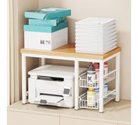 Supporto Stampante da Scrivania Con Cassetto - Organizer Da Scrivania A 2 Livelli con Doppio Cassetto Estraibile, Ripiano for Fax, Porta Stampante Organizer for Ufficio, Portadocumenti A4(White,L 65cm