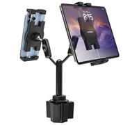 Supporto Tablet Auto Portabicchieri Doppio con Braccio Metallo Regolabile | Porta Tablet Camion Portabicchieri per iPad Mini Air Pro, Galaxy Tab, Surface, Fire, Cellulare, 4-13"