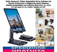 Supporto Tablet, Regolabile Porta Cellulare da Tavolo, Antiscivolo e Pieghevole