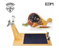 SUPPORTO TAGLIERE PORTA PROSCIUTTO IN LEGNO E METALLO CON BASE IN CERAMICA NERA