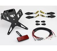 Supporto targa PROTECH completo con un set plug and play con 4 indicatori LED in acciaio inossidabile/alluminio rivestiti in polvere nera, nero