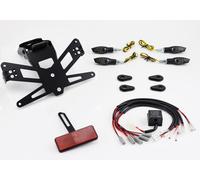 Supporto targa PROTECH set completo plug and play 125ccm con 4 indicatori LED in acciaio inossidabile/alluminio rivestiti in polvere nera, nero
