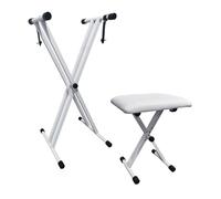 Supporto Tastiera e Sgabello,X-Frame Pieghevole Keyboard Stand Set Di Sgabelli,Supporto Regolabile In 5 Altezze & Panchetta Imbottita Regolabile In 3 Altezze,Doppio Tubo,Robusto,Per Pianoforte(Bianco)