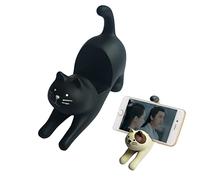 Supporto Telefono Durevole Portatile Phone Holder supporti Dock Telefono Supporto Smartphone Universale Tavolo Mini Supporto Tavolo Scrivania in Resina Porta Tavolino per Tablet Simpatico Cat (Nero)