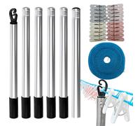 Supporto Telescopico Per Stendibiancheria,Con Lunghezza Totale Di 2.2 Metri - Di Sostegno Per Stendibiancheria Con Corda Da 10 Metri E 20 Mollette,Per Supporto Bucato Asciugatura Giardino Cortile Pati