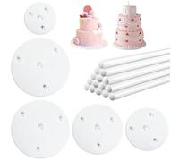 Supporto Torta a Piani, 15 pezzi Tasselli per Torta con 5 pezzi Base per Torta a Piani, Plastica Riutilizzabile Alzata Per Torta per Costruzione e Impilamento di Torte a più Livelli