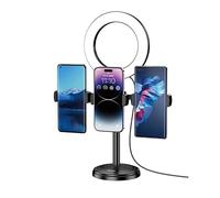 Supporto Treppiede Stand da Tavolo Scrivania con Anello LED Luminoso Universale per Smartphone per Video Streaming Selfie - Rotazione 360 Gradi